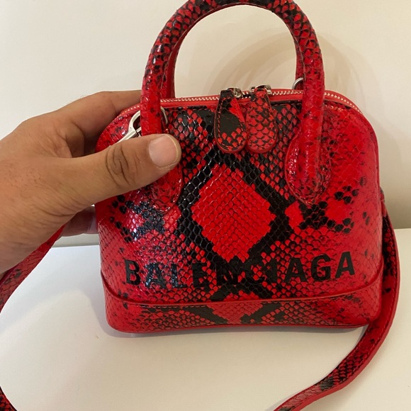 New BALENCIAGA logo Print  Python Leather mini bag Satchel Strap Handbag - Picture 12 of 14